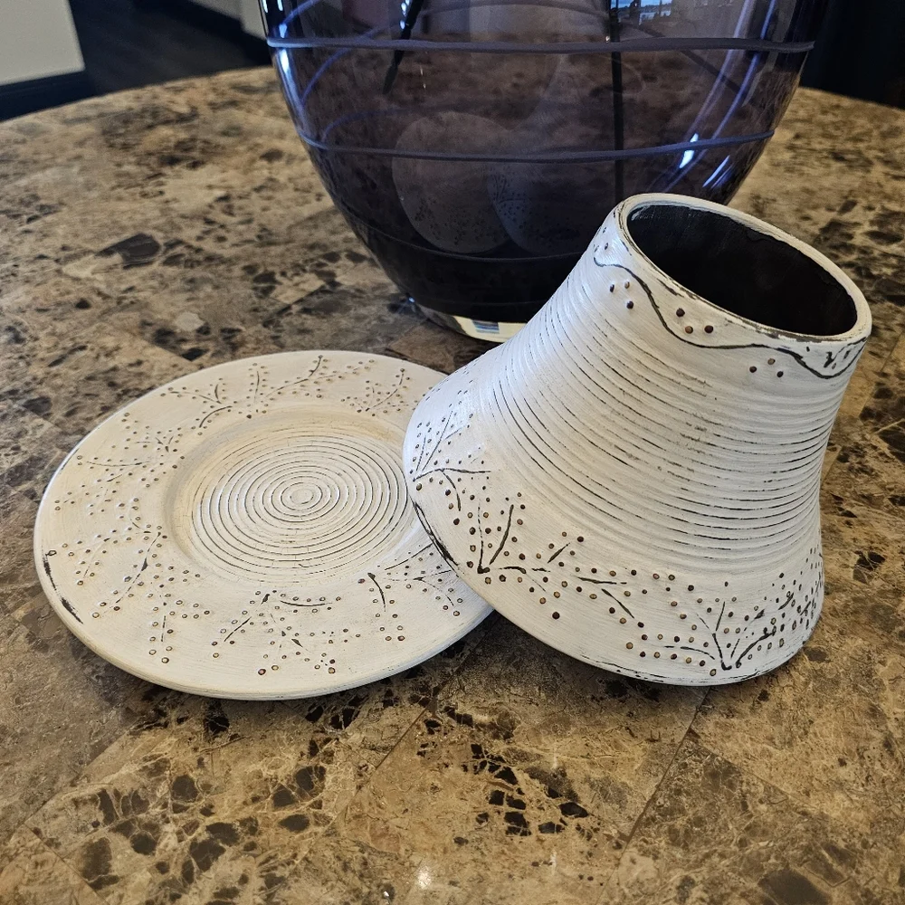 Yankee Candle Large Stoneberry Shade & Plate RARE WHITE Set Jar Candle Topper 👀